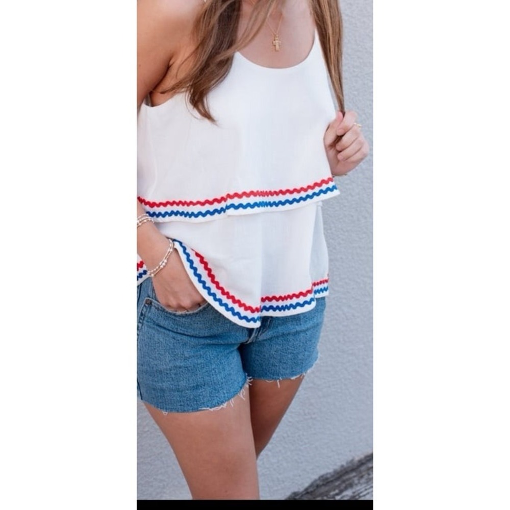 She & Sky Ric-Rac Red White & Blue Tank size small NWT